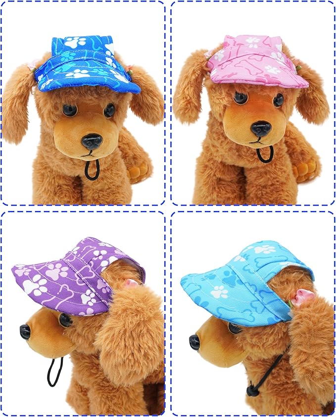 PET SHOW Dog Baseball Cap Paw Print Dog Visors for Small Doggy Cats Waterproof Pet Sun Hats with Ear Holes Adjustable Drawstring Boy Puppy Hat - Blue/S