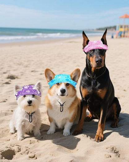 PET SHOW Dog Baseball Cap Paw Print Dog Visors for Small Doggy Cats Waterproof Pet Sun Hats with Ear Holes Adjustable Drawstring Boy Puppy Hat - Blue/S