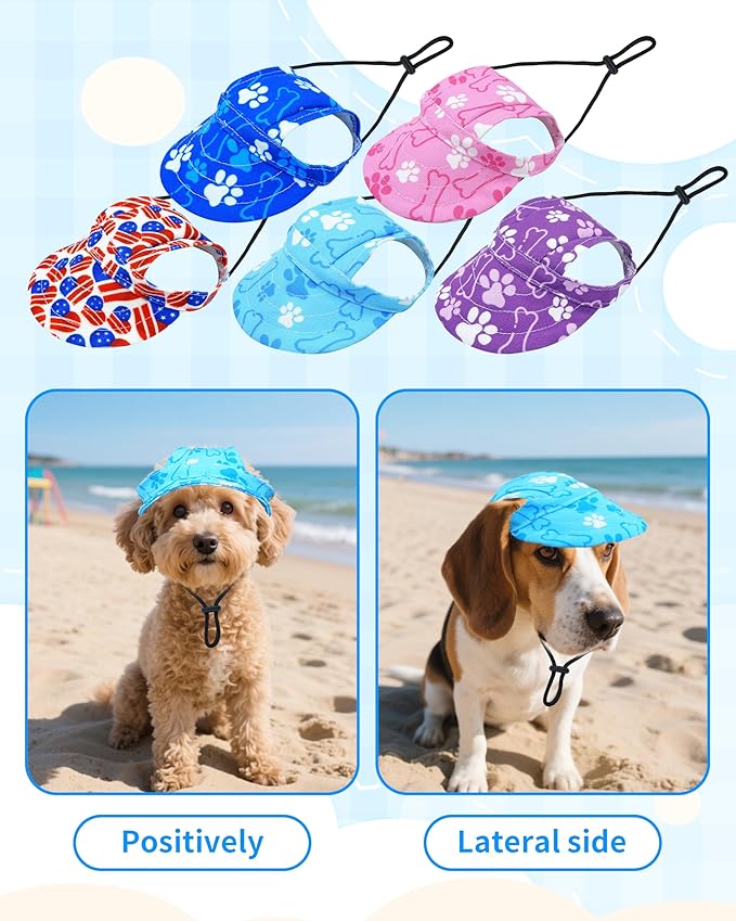 PET SHOW Dog Baseball Cap Paw Print Dog Visors for Small Doggy Cats Waterproof Pet Sun Hats with Ear Holes Adjustable Drawstring Boy Puppy Hat - Blue/S