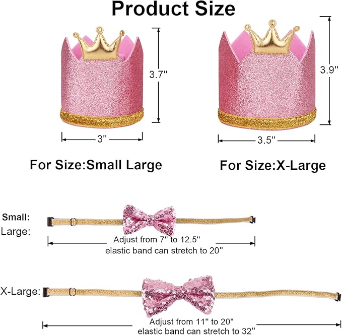 PTDECOR Dog Birthday Party Supplies, Multi Size Birthday Girl Bandana, Pink Crowns Hat Set for Medium Large Pets (Large)