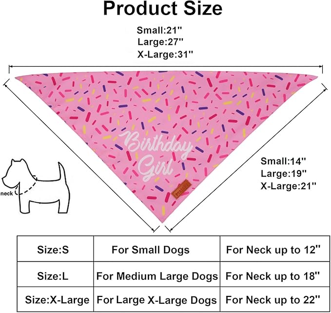 PTDECOR Dog Birthday Party Supplies, Multi Size Birthday Girl Bandana, Pink Crowns Hat Set for Medium Large Pets (Large)