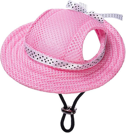 Round Brim Princess Hat Visor Hat Pet Dog Mesh Porous Sun Hat with Ear Holes for Small, Extra Small Dog Teddy, Pug, Chihuahua, Shih Tzu, Yorkshire Terriers, Papillon Pink S