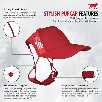 Tuff Pupper Dog Baseball Cap | UV Protection Dog Sun Hat | Breathable Lightweight Design | Secure Adjustable Chin Strap | Quick-Dry Fabric | Reinforced Brim | Small Medium Large Dogs (Red, L)