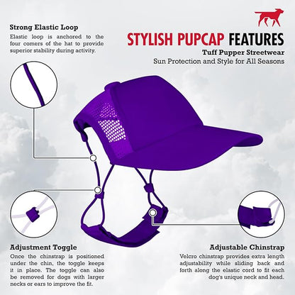 Tuff Pupper Dog Baseball Cap | UV Protection Dog Sun Hat | Breathable Lightweight Design | Secure Adjustable Chin Strap | Quick-Dry Fabric | Reinforced Brim | Small Medium Large Dogs (Purple, XXL)